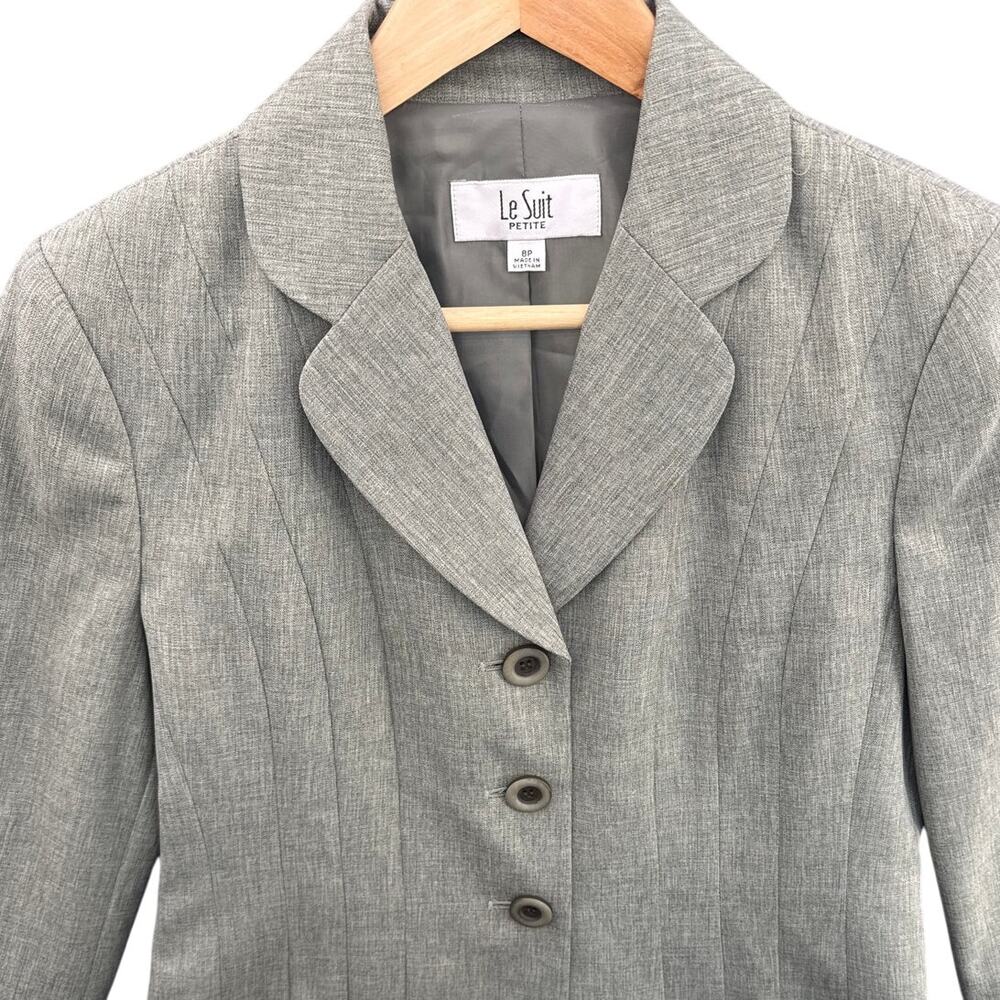 Le Suit Petite Sage Green 3 Button Pleated Suit Jacket Blazer Women 8P - Picture 2 of 8